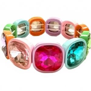NEW ICONIC MI women's square crystal gemstone stretch bracelet in multicolor